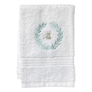 Aqua Napoleon Bee Wreath, Terry Guest Towel, Embroidered For Sale