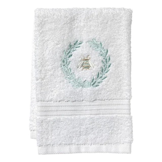 Aqua Napoleon Bee Wreath, Terry Guest Towel, Embroidered For Sale