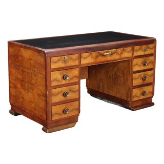 Vintage Executive Desk in Burl Veneered Wood, Italy, 1940s For Sale