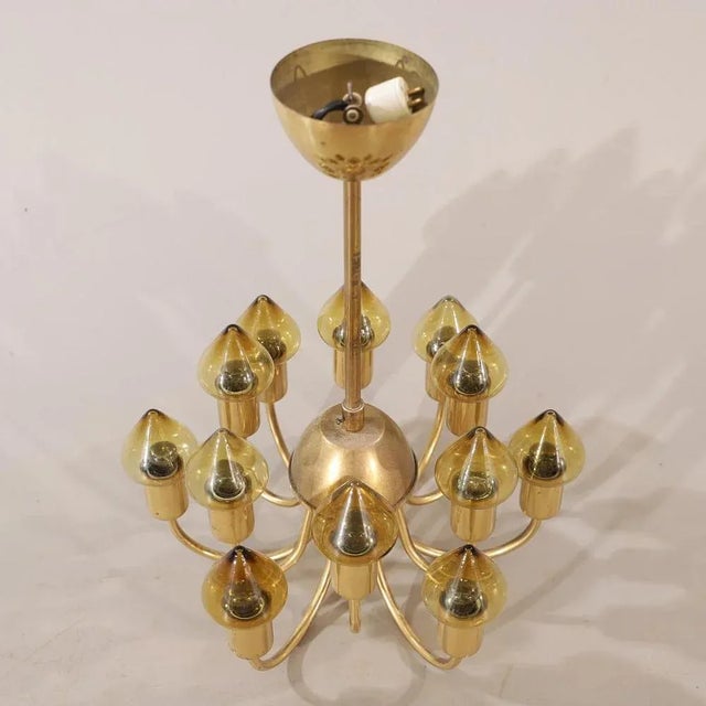 Mid-Century Modern Brass and Glass Model T 789/12 Chandelier from Hans-Agne Jakobsson Ab Markaryd For Sale - Image 4 of 6