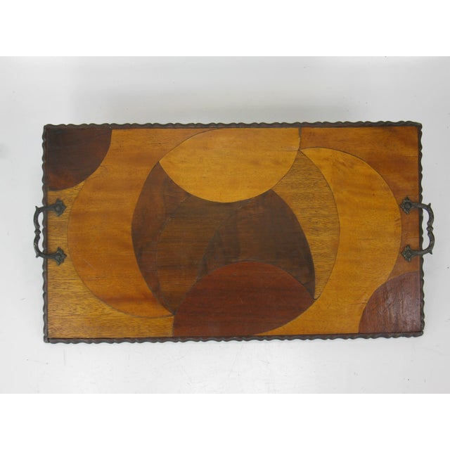 Mid 20th Century Rare Art Deco, Circle Marquetry Wooden Tray Mod Era, Mid Century Modern For Sale - Image 9 of 18