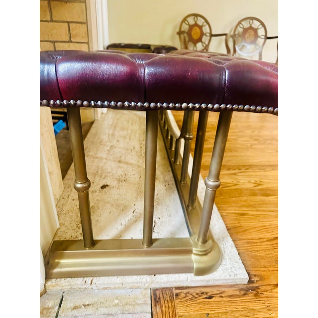 Vintage Brass & Oxblood Leather Club Fender - Fireplace Bench Hearth Seat For Sale - Image 4 of 10