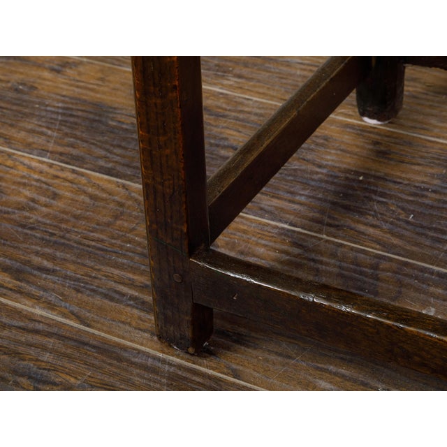 English Oak 1800s Side Table with Planked Top, Straight Legs and Stretchers For Sale - Image 11 of 11