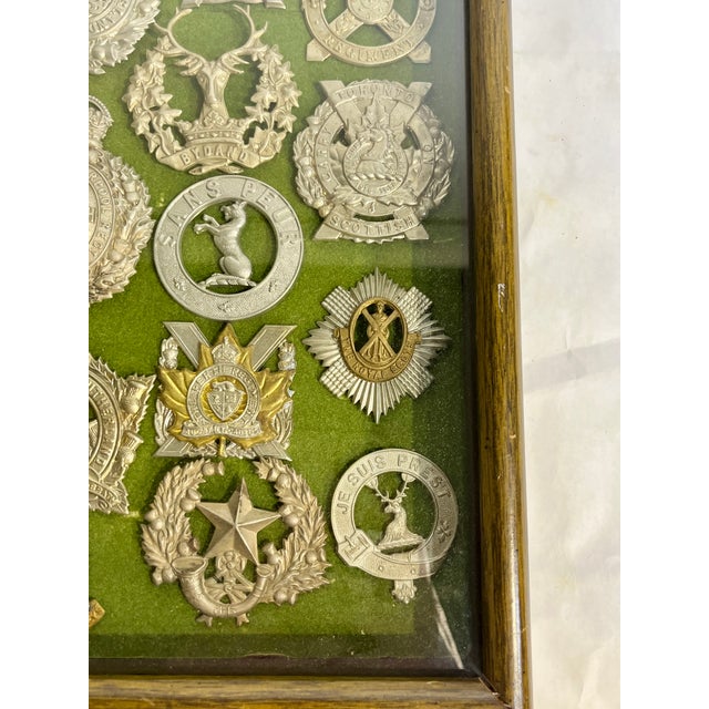 Metal Antique Victorian Shadow Box Framed Set of 29 Scottish Military Regimental Badges For Sale - Image 7 of 18