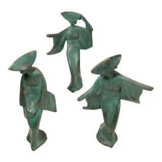 Vintage Mid Century Modern Cast Metal Geisha Figurines - Set of 3 For Sale