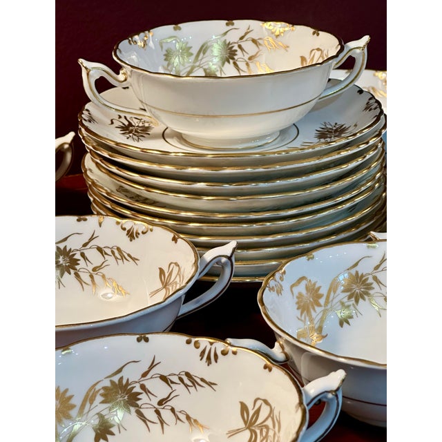 1960s Royal Crown Derby “Marquis” Pattern A1222 Bone China Cream Soup Bowls & Underplates, Set of 10 For Sale - Image 11 of 12