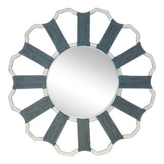 Currey & Company Organic Modern Gray and White Rope Sunburst Wall Mirror For Sale