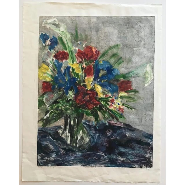 1980s Gretchen Ramsey Tulip Bouquet Monoprint For Sale - Image 4 of 5