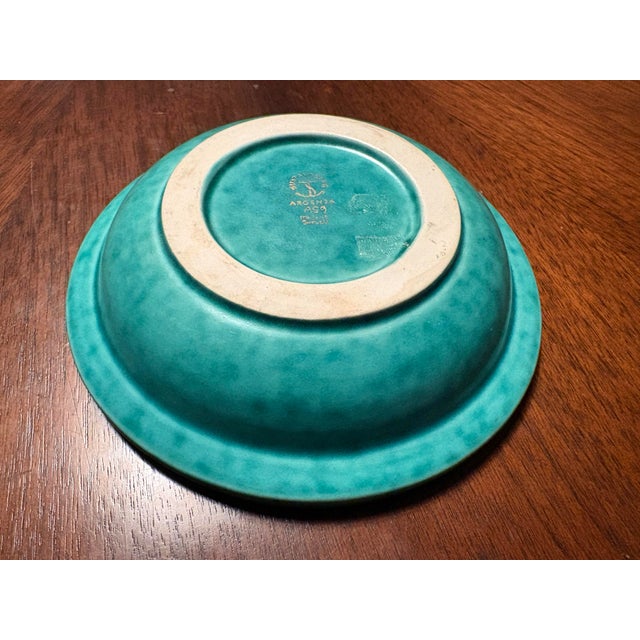 Gustavsberg 1940s Wilhelm Kåge for Gustavsberg Sweden Teal 'Argenta' Bowl With Floral Pattern For Sale - Image 4 of 4