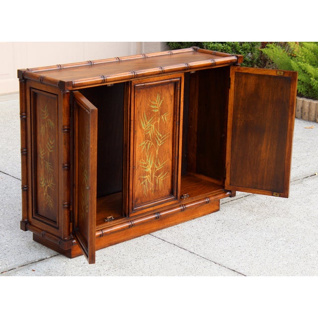 Vintage Brandt Embassy Collection Hollywood Regency Faux Bamboo Credenza Cabinet With Hand-Painted Bamboo Motif – Asian Chinoiserie Sideboard Console For Sale - Image 11 of 18