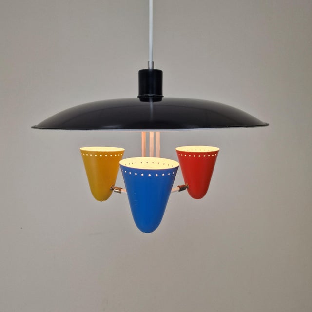 Mid-Century Zonneserie Three-Light Pendant attributed to H. Busquet for Hala Zeist, 1950s For Sale - Image 16 of 16