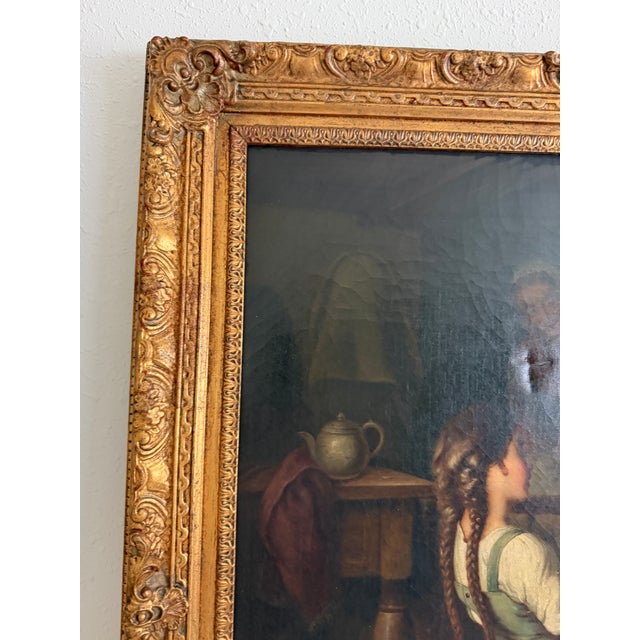 Large Antique European Oil Painting 19th Century Interior Genre Scene Children For Sale - Image 4 of 18
