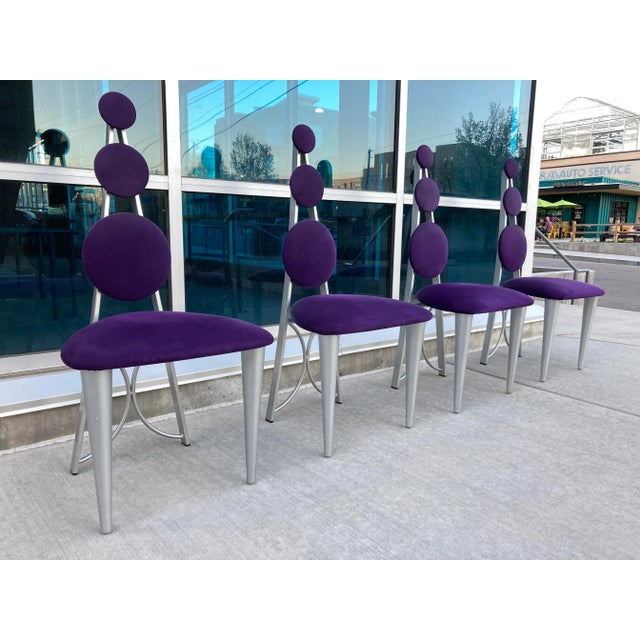 Memphis Style Dining Chairs in Purple & Green Microsuede Upholstered Panels For Sale - Image 13 of 13