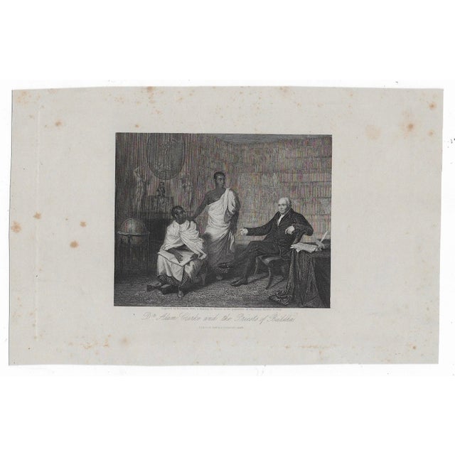 1844 figural engraving of Dr. Adam Clarke (1762-1832) and Buddhist priests. After a painting by Alexander Mosses...