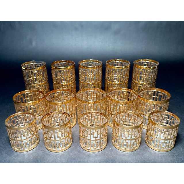 1960s 1960s Imperial Glass Co. “Shoji Trellis” Gilt Tumblers- 15 Pieces For Sale - Image 5 of 9