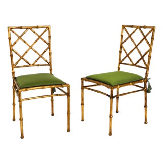 Regency Metal Chairs in Faux Bamboo with Golden Surface, 1970s, Set of 2 For Sale