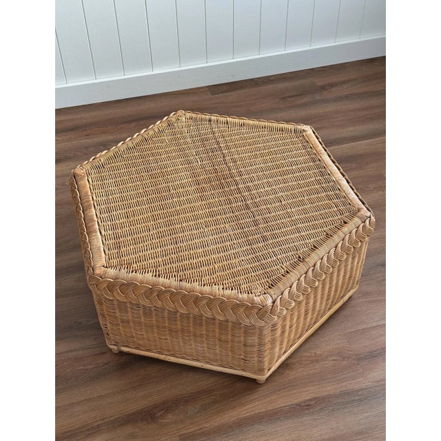 Vintage Coastal Brown Jordan Braided Rattan Hexagonal Coffee Table For Sale - Image 12 of 15