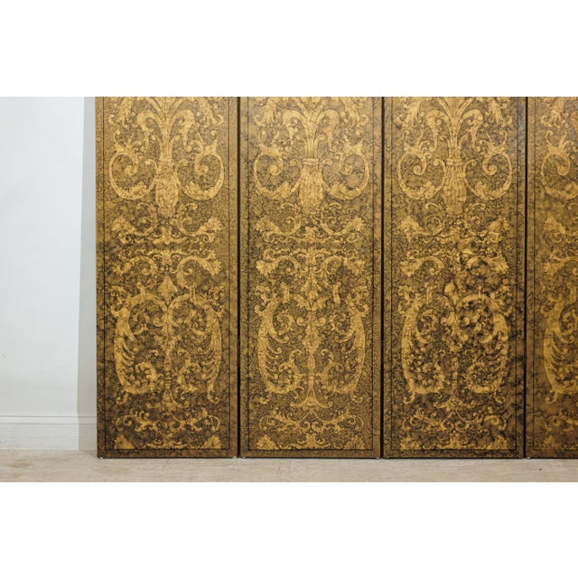 Vintage Four-Panel Screen with Gilt Renaissance-Style Scroll and Urn Motifs For Sale - Image 4 of 18