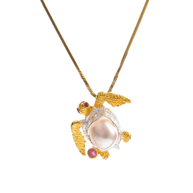 Eternal Wisdom Turtle Pearl & Ruby Necklace For Sale - Image 9 of 9