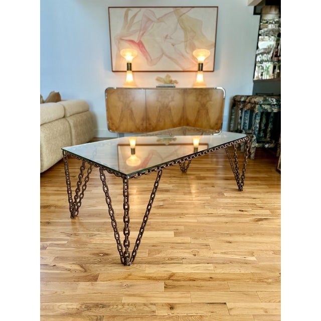 Industrial Vintage Studio-Made Chain Link Coffee Table For Sale - Image 3 of 9