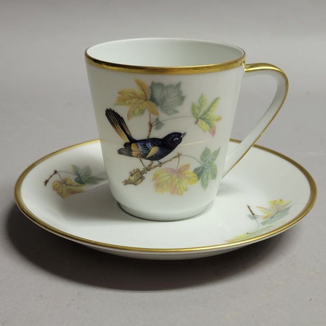 Ceramic Vintage Hutschenreuther Germany Noblesse Audubon Bird Porcelain Demitasse Cups & Saucers, Set of 4 For Sale - Image 7 of 13