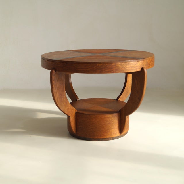 Art Deco Amsterdam School Oak Side Table with Macassar Ebony Inlay, Netherlands, 1920s For Sale - Image 9 of 16