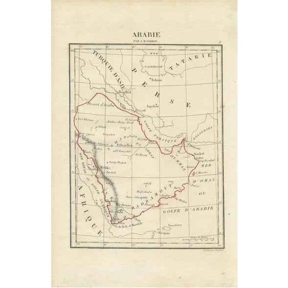 Antique Map of Arabia by Tardieu, 1843 For Sale