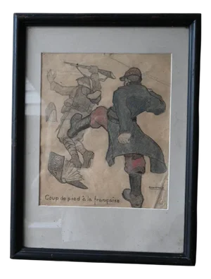 Gerard Vroom, Military Caricature, French Kick, 1800s, Pencil Drawing