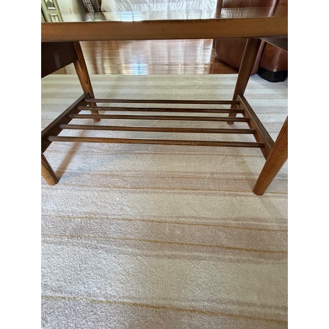 1960s Stanley Mid-Century Modern Style Wood Coffee Table With Drawer and Magazine Shelf For Sale - Image 5 of 10