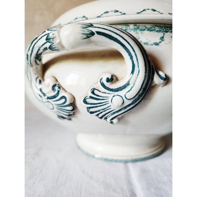 French Forest Green Floral Earthenware Soup Tureen from Sarregeumines, 1880s For Sale - Image 4 of 17