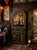 Vintage hand painted Chinese cabinet with doors above and oval painted black behind, height 154 cm, width 60 cm, depth 35 cm
