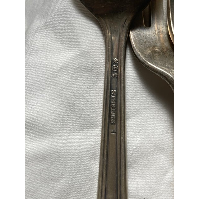 Late 19th Century Sterling Silver Mixed Set of American Reed & Barton 1889-1946. 3 Soup 5 Butter 11 Teaspoon 5 Dinner Forks 6 Demitasse Spoons - 30 pcs For Sale - Image 5 of 9