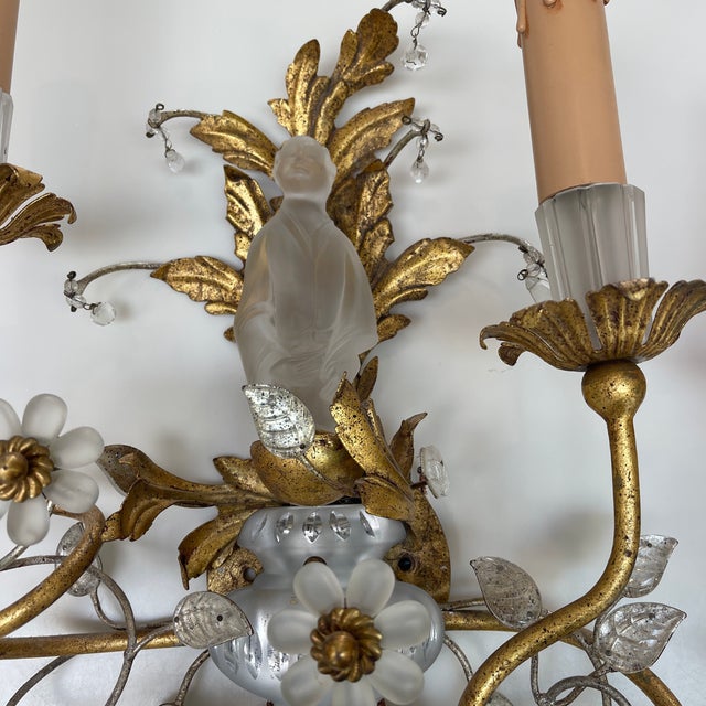 1960s Pair of 1960s Crystal Chinoiserie Wall Sconces Attributed to Sherle Wagner For Sale - Image 5 of 12