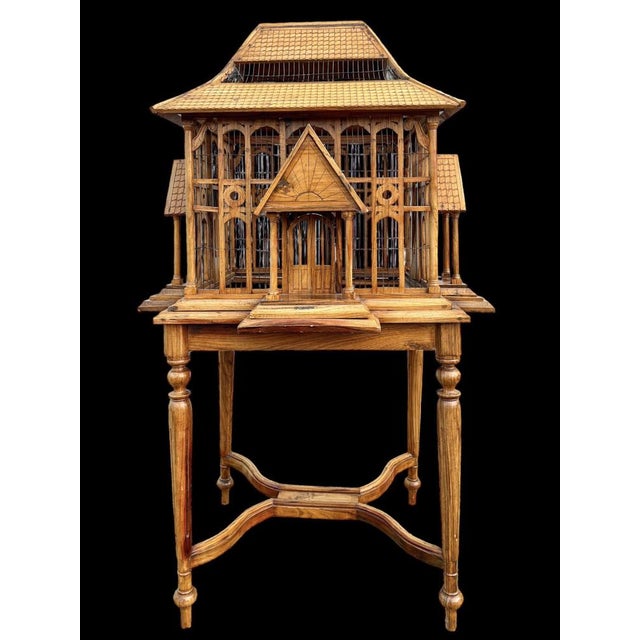Large Wooden Bird Cage on Stand, 1900s For Sale - Image 4 of 18