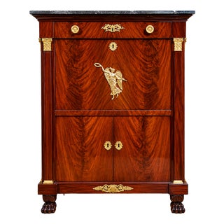 Empire Four-Column Secretaire in Flame Mahogany with Gilt Bronze Mounts For Sale