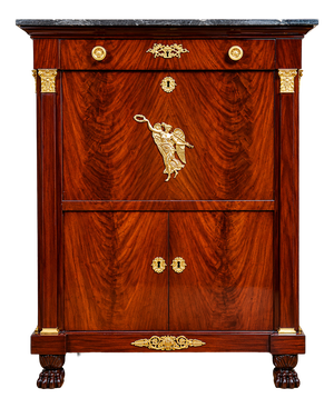 Empire Four-Column Secretaire in Flame Mahogany with Gilt Bronze Mounts