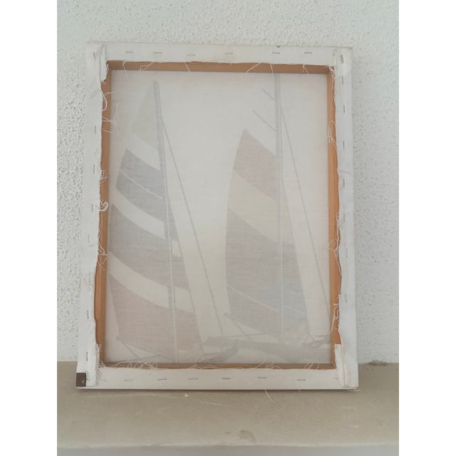 Vintage Marushka Sailboat Print on Stretched Linen Wall Hanging For Sale - Image 4 of 4