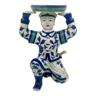 Mid 20th Century Chinese Figurine Man Holding Plate For Sale