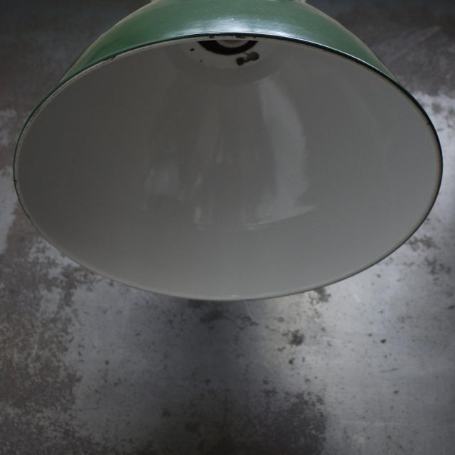 1950s Large French Industrial Green Enamel Pendant Light For Sale - Image 5 of 6