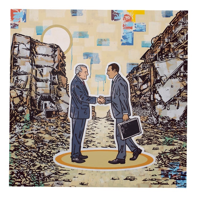Ralf Schmidt, Gentlemen Agreement, 2000s, Oil on Canvas & Acrylic For Sale