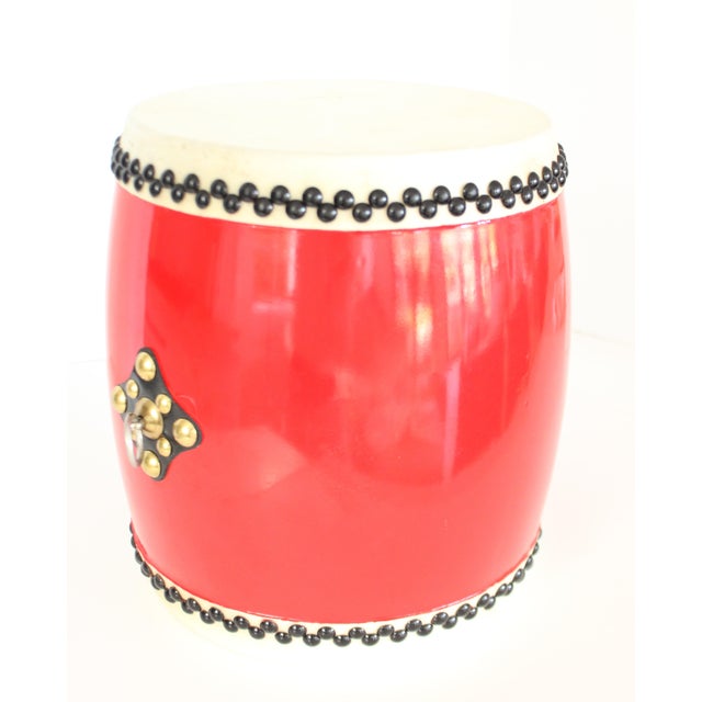 Chinoiserie Okinawa Red Eisa Odaiko Drum Artifact For Sale - Image 4 of 7