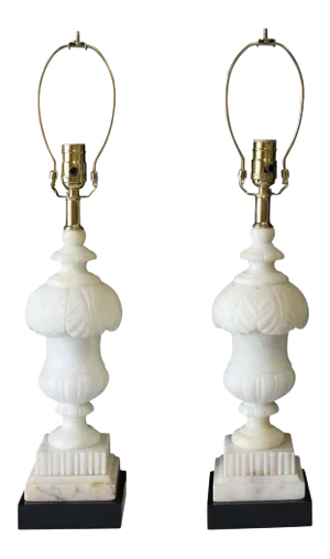 1940s Carved Alabaster Table Lamps - a Pair