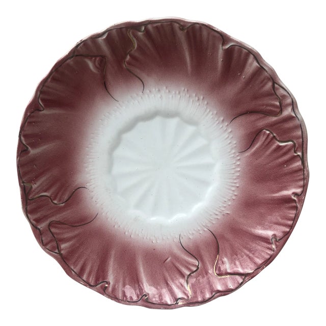 Majolica Pink Flower Plate Keller & Guerin Luneville For Sale