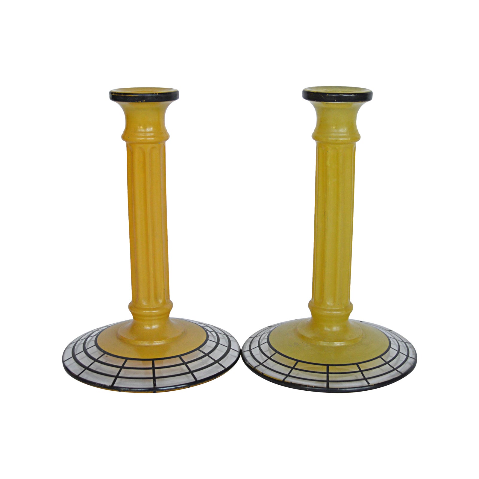 Art Deco Yellow Glass Candlesticks Pair Chairish
