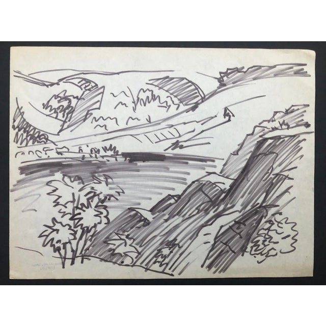 Traditional 1950s Henry Gasser Landscape Drawing For Sale - Image 3 of 4