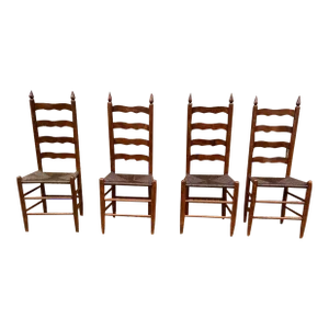 Set of 4 Antique Shaker Style Rush Seat Ladder Back Dining Chairs