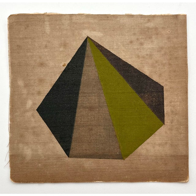 An intimate vintage geometric abstraction executed in oil on linen, featuring intersecting angular planes in olive green,...