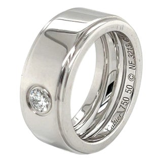 Cartier 18k White Gold Wide Wedding Band Ring With Diamond Size 5 For Sale