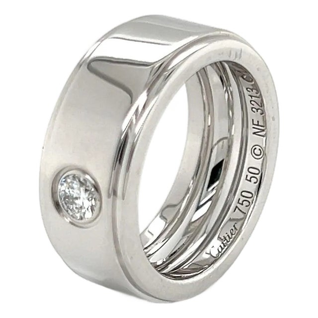 Cartier 18k White Gold Wide Wedding Band Ring With Diamond Size 5 For Sale
