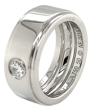 Mid 20th Century Cartier 18k White Gold Wide Wedding Band Ring with Diamond Size 5